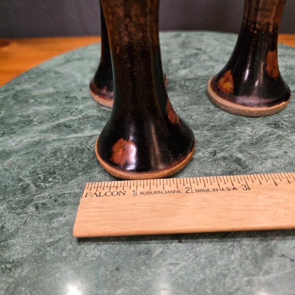 Set of 3 Rustic Stoneware Candle Holders Brown Glazed Ceramic Boho Eclectic - Picture 7 of 8